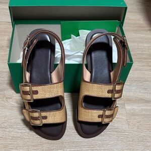 J. Crew Brown and Tan Buckle Sandals